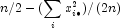 n/2 - (\sum\limits_i {x_{i \bullet }^2 } 
            )/\left( {2n} \right)