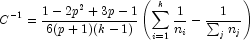 C^{-1} = \frac{1-2p^2 + 3p - 1}{6(p + 1)(k - 1)} \left(\sum_{i=1}^{k} \frac{1}{n_i} - \frac{1}{\sum_{j}n_j} \right)