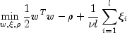 min_ {w, xi, rho} frac{1}{2}
 w^Tw-rho+frac{1}{nu l}sum_{i=1}^{l} xi _i