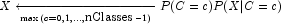X\xleftarrow[{\max (c = 0,1,\ldots, \mbox{nClasses} - 1)}]{}P(C = c)P(X|C = c)
            