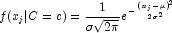 f(x_j|C=c) = \frac{1}{\sigma \sqrt{2\pi}}e^{-\frac{{\left(x_j - \mu\right)}^2}{2{\sigma}^2}}
            