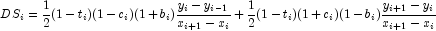 
            DS_i = \frac{1}{2}(1-t_i)(1-c_i)(1+b_i)\frac{y_i-y_{i-1}}{x_{i+1}-x_i}+\frac{1}{2}(1-t_i)(1+c_i)(1-b_i)\frac{y_{i+1}-y_i}{x_{i+1}-x_i}
            