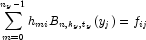 \sum_{m=0}^{n_y - 1} h_{mi}B_{n,k_y,t_y}(y_j) = f_{ij}