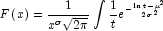 F\left(x\right)=\frac{1}{x^{\sigma}
            \sqrt{2\pi}}\int{\frac{1}{t}e^{-\frac{{\ln{t}-\mu}^2}{2{\sigma}^2}}
            }